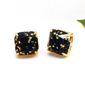 NWT Kate Spade Square Mini Glitter Stud Earrings $32 Black gold - Picture 1 of 6