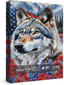 Rompecabezas de lobo bandera de Estados Unidos 1000 piezas para adultos, fe patriótica de Estados Unidos Jigsa - Imagen 1 de 7