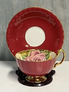 VINTAGE AYNSLEY China THREE CABBAGE ROSE TEA CUP & SAUCER - ENGLAND - Picture 1 of 8