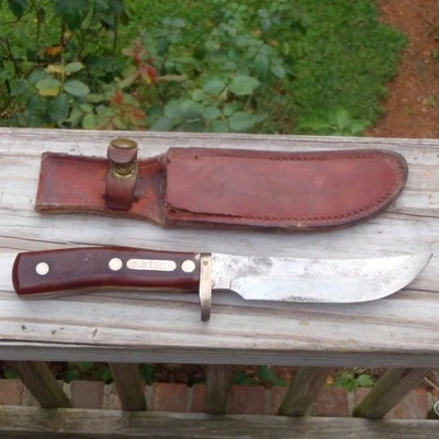 Vintage OLD TIMER Fixed Blade Hunting Knife w/Leather Sheath Not Numbered VGUC - Image 1 of 4