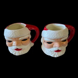 Vintage Ceramic Santa Claus Mugs Holland Mold MOM DAD Hand Painted 1970 Heavy - Picture 1 of 24