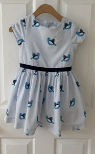 Jacadi Blue Dress Birds 4 4a Girls Designer French Paris Classic A-Line Lined - Picture 1 of 10