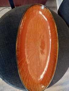 PIER 1 STONEWARE SERVING PLATTER OVAL STARBURST FALL THANKSGIVING RUST  - Picture 1 of 3