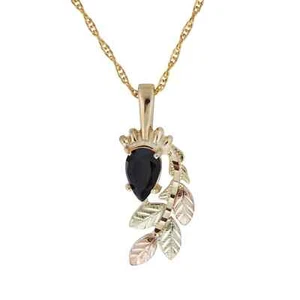 Black Hills Gold Pear Cut Onyx Pendant & Necklace - Picture 1 of 1