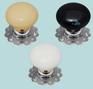 60mm Ceramic Mortice Door Knob Set Cottage Shape Mounted Fluted Chrome Base - Picture 1 of 4