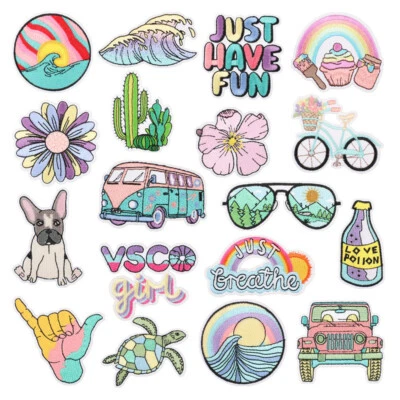 18 Pieces Iron on Summer Hippie Vsco Patches Kit Aesthetic Repair Patch Applique - Image 1 of 4