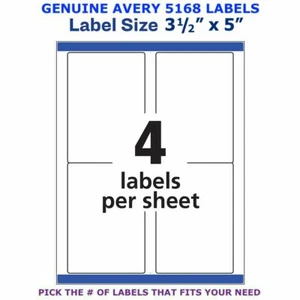 Avery TrueBlock Laser Shipping Label 3 1/2" x 5" (5168) PICK YOUR OWN # OF LABEL - Picture 1 of 14