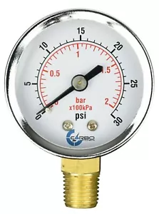 2" Pressure Gauge - Chrome Plated Steel Case, 1/4" NPT, Lower Mnt. 30 PSI - Picture 1 of 4