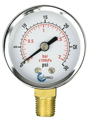 2" Pressure Gauge - Chrome Plated Steel Case, 1/4" NPT, Lower Mnt. 30 PSI - Image 1 of 4