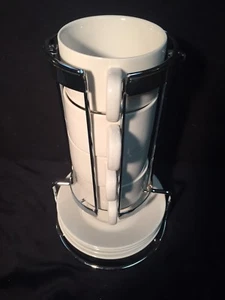 GODINGER Silver Art Co Coffee Cups & Saucers Set of 4 In STAINLESS STEEL HOLDER - Picture 1 of 10