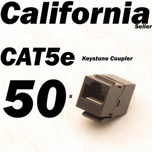 50 pcs Lot CAT5 Inline RJ45 Keystone Wall Coupler Jack Adapter 8P8C Black CAT5e - Picture 1 of 8
