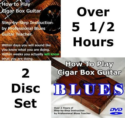 Juego de 2 discos DVD Learn to Play Cigar Box Guitar - CBG 3 cuerdas, picking, rasgueo Foto 1 de 4