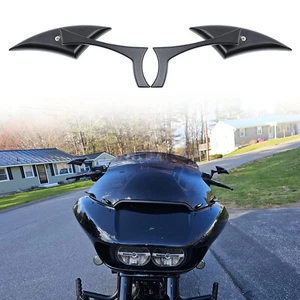 For Harley Road King Street Glide Motorcycle Rear View Side Wing Mirrors Black - Picture 1 of 12