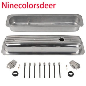 Cubiertas de válvula cortas de aluminio pulido con aletas para 87-97 SBC Chevy 350 5,0 L 5,7 L - Imagen 1 de 6