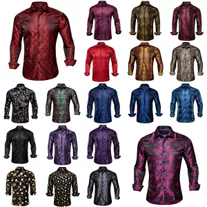 White Dress Shirts for Men Casual Long Sleeve Silk Purple Button Down Top Shirt - Picture 1 of 60