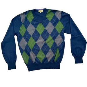 Paul Stuart Merino Wool Argyle Sweater, Blue and Green, Size Large - Picture 1 of 9