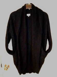 TSE Open-Front Cardigan Shawl Collar Black Sz XS Wool/Silk Pockets Seaming Soft - Picture 1 of 10