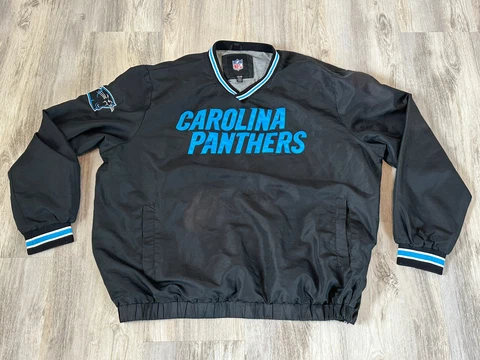 Mens NFL Team Apparel Carolina Panthers Black Pullover V-Neck Windbreaker XXL Cover