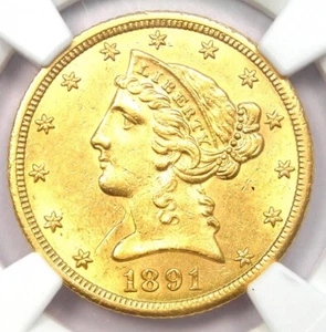 1891-CC Liberty Gold Half Eagle $5 Coin - NGC Uncirculated Details (UNC MS) - Picture 1 of 5