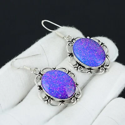 Australiano Tripletta Opale Orecchino 925 Argento Sterling Bello Pietra - Immagine 1 di 4