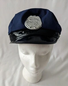 Police Officer Cop Costume Hat Halloween Cosplay Blue W/Badge Unisex - Picture 1 of 9
