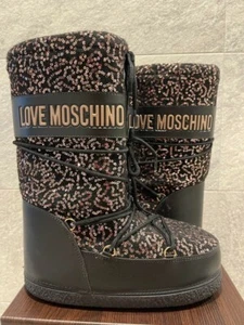 LOVE MOSCHINO Botas de Piel de Oveja Negras con Lentejuelas Talla US 7.5 - Imagen 1 de 10