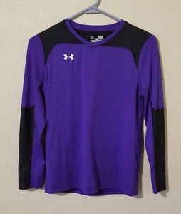Under Armour Shirt Size Youth Large Purple Black Logo on Front Loose Heat Gear - Picture 1 of 7