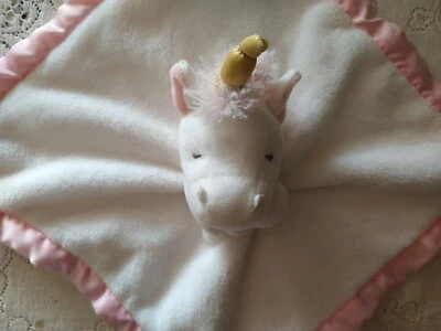 Carters Pink & White Unicorn Minky & Satin Security Blanket Lovey 14.5" x 14.5" - Image 1 of 4