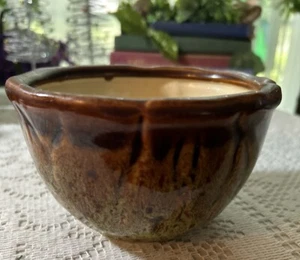 Vintage Vietnamese Flower Planter Pottery Drip Glazed Brown Green Rust Bowl - Picture 1 of 7