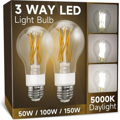 3 Way Light Bulbs 50 100 150w Equivalent, Daylight White 5000K, E26 LED Filament - Image 1 of 4
