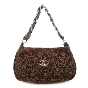 Authentic CHANEL Cameria Suede Shoulder Bag Brown Silver Hardware Used F/S - Picture 1 of 24