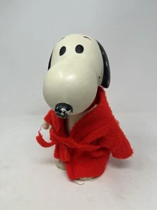 Snoopy Red Robe Rubber Doll 1958 1966 VTG Peanuts Bath Toy - Picture 1 of 6