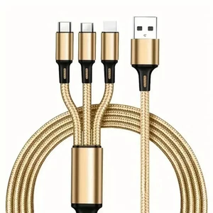 3 In 1 Charging Cable, Compatible with iOS, Type C, And Micro USB GOLD braided - Picture 1 of 13