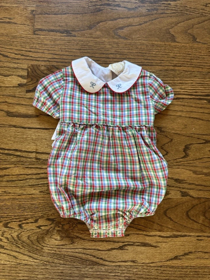 Worn once!  Beaufort Bonnet Co Holiday/Christmas Plaid Bubble Size 18/24 Mths - Image 1 of 2