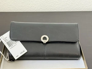 Black Nine West Tri Fold Checkbook Wallet Credit Card Snap & Zip Closures - Picture 1 of 11