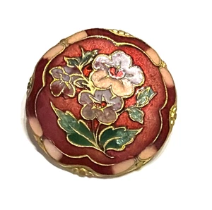 Vintage Purple Red & Pink FLOWER/FLORAL Enamel Button - 1-1/16" (Y9) - Picture 1 of 5