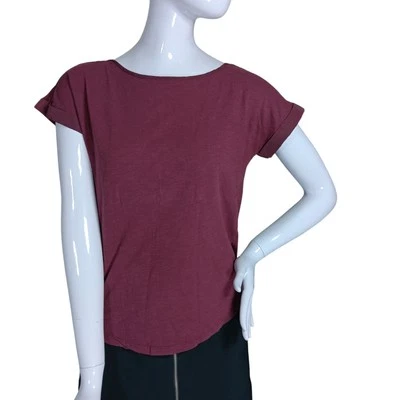 Oasis Casual Blouse Size XS Burgundy Round neckline Short Sleeve 100% Cotton - Image 1 of 4