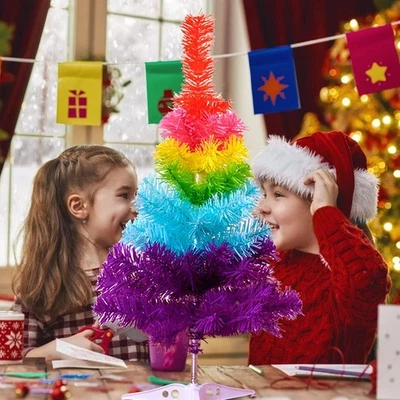 Colorful Mini Chirstmas Tree Artificial 2ft Xmas Tree Tabletop Desk Decoraton - Image 1 of 4