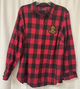 Lauren Ralph Lauren Womens plaid sleep shirt Black Red Flannel 2X - Picture 1 of 4