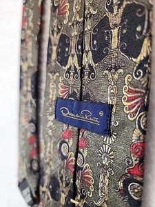 Vintage Oscar de la Renta Men's Necktie Tie Olive Art Deco Silk Designer USA - Picture 1 of 12