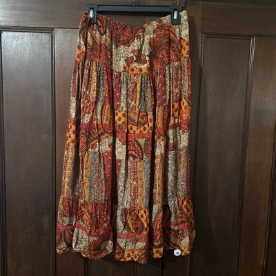 Falda fluida vintage Carole Little Petites Boho arte abstracto cintura elástica talla 12 Foto 1 de 4