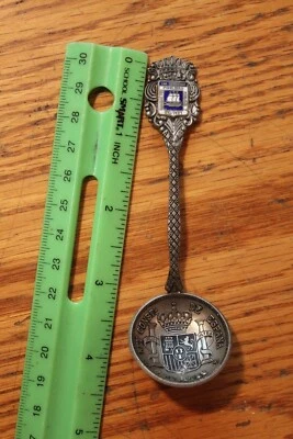 San Sebastian Spain Souvenir Spoon Vintage blue enameled  - Image 1 of 4