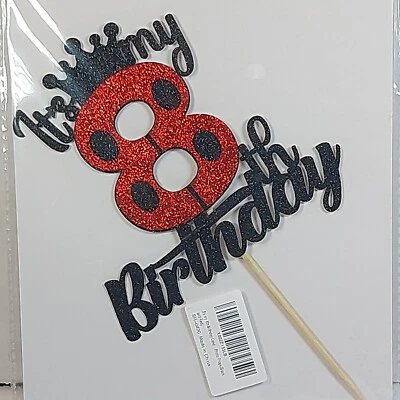 Topper de pastel de cumpleaños negro/rojo es mi octavo Foto 1 de 3