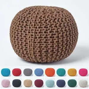 Cotton Knitted Pouffe & Footstool Round Large Chunky Ottoman Stool - Picture 1 of 109