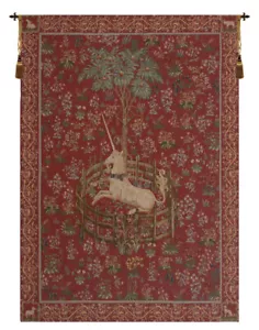 Licorne Captive Rouge French Medieval Unicorn Woven Tapestry Wallhanging NEW - Bild 1 von 6