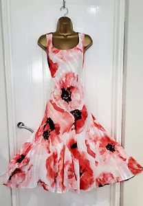 ROMAN size 16 satin crinkle fishtail occasion wedding guest dress floral poppy - Picture 1 of 5