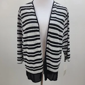 Cárdigan Abierto Alfred Dunner Mujer Pequeño Extra Grande Negro Blanco Transparente 3/4 Slv - Imagen 1 de 12