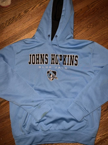 JOHNS HOPKINS BLUE JAYS Hoodie SWEATSHIRT LARGE NCAA COLOSSEUM Sewn NCAA Logo Cover