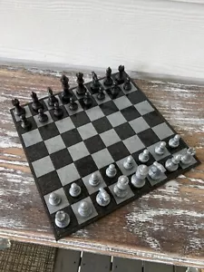 Black Glitter and Metallic Silver Resin Chess Board Game Velvet Bag 32 pieces - Picture 1 of 9