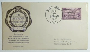 1937 FDC 3c Ordinance of NorthWest Territory First Day Cover FR Rice SC #795 - Picture 1 of 2